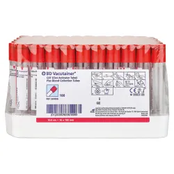 BD Vacutainer ® Serum buisjes PET, stollingsactivator, papieren etiket,Hemogard sluiting, stop kleur: rood | 13 x 75 mm | 4 ml